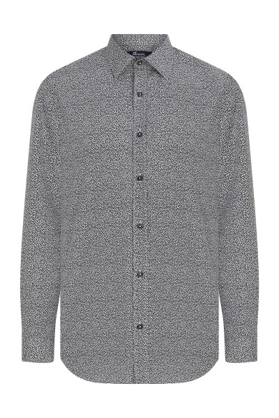 Slim Fit Desenli Gri Spor Gömlek - Thumbnail