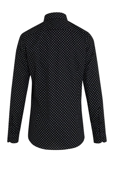 Siyah Slim Fit Baskılı 100% Pamuk Slim Yaka Uzun Kollu Casual Gömlek - 2