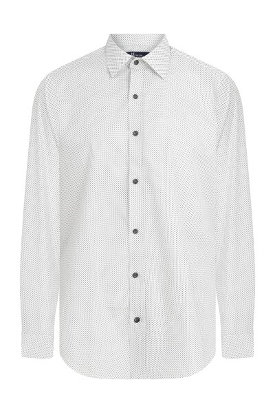 Slim Fit Desenli Beyaz Gömlek - Thumbnail