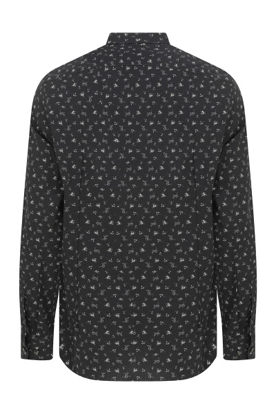 Siyah Slim Fit Baskılı 100% Pamuk Uzun Kol Spor Gömlek - 2