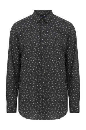 Siyah Slim Fit Baskılı 100% Pamuk Uzun Kol Spor Gömlek - 3