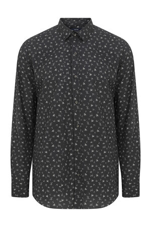 Siyah Slim Fit Baskılı 100% Pamuk Uzun Kol Spor Gömlek - 3