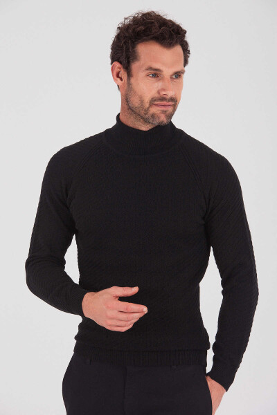 Siyah Balıkçı Yaka Kazak - 1