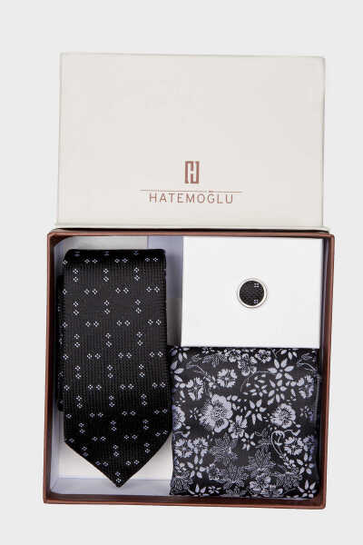 Siyah Basic Kravat Mendil Yaka Rozeti - 2