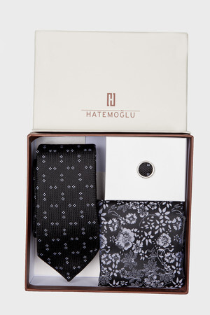 Siyah Basic Kravat Mendil Yaka Rozeti - 6