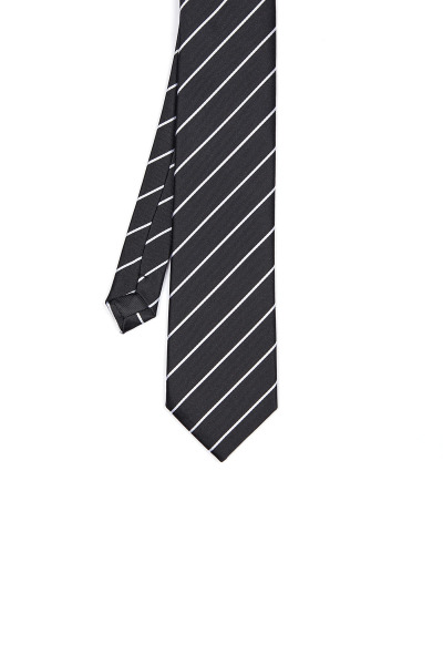 Siyah Desenli Klasik Micro Kravat - 4