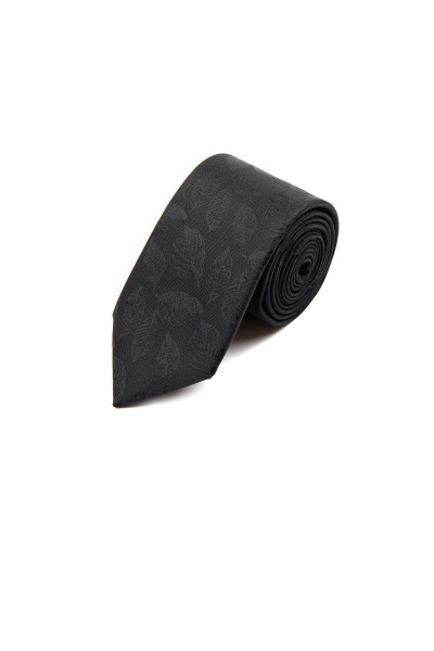 Siyah Desenli Klasik Micro Kravat - 2