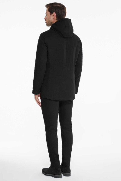 Siyah Boeno Kapüşonlu Hakim Yaka Kaban - 11
