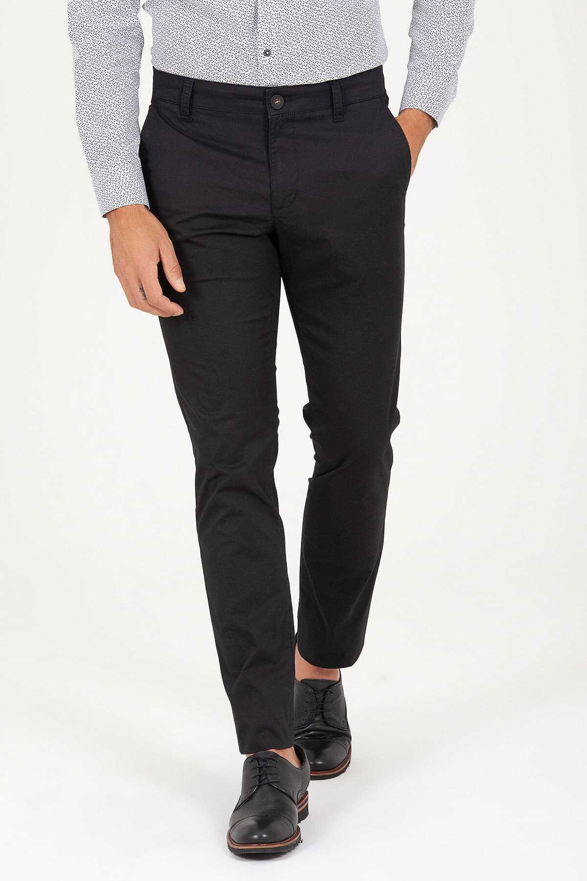 Siyah Regular Fit Pamuklu Yandan Cep Kanvas Pantolon - 1
