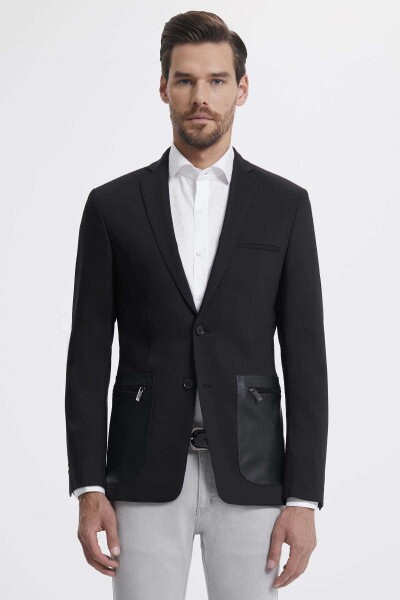Siyah Slim Fit Ceket - Thumbnail