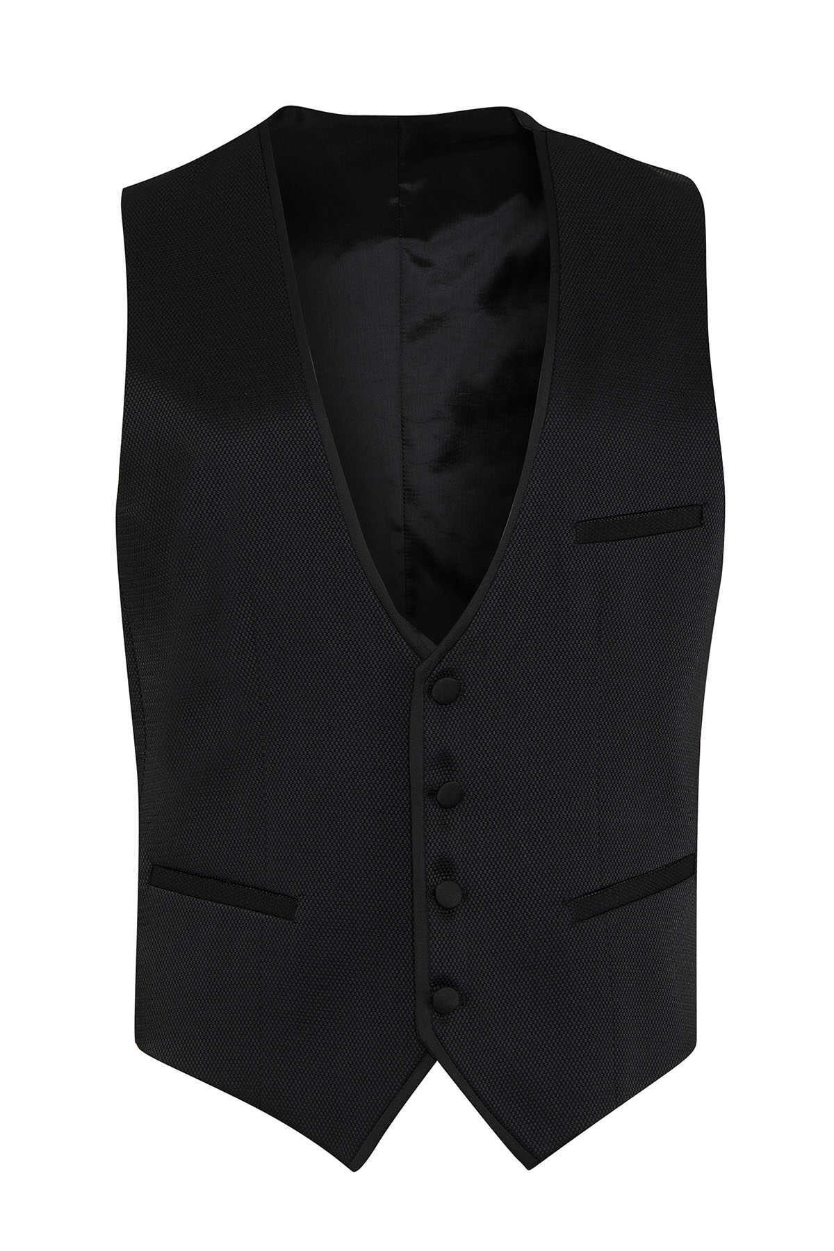 Siyah Dinamik Fit V Yaka Klasik Yelek - 1