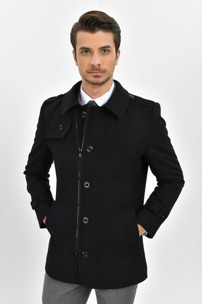 Siyah Bebe Yaka Yünlü Kaban - 1