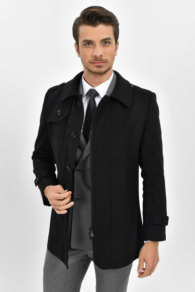 Siyah Bebe Yaka Yünlü Kaban - 3