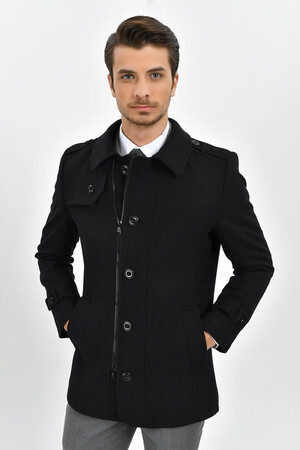 Siyah Bebe Yaka Yünlü Kaban - 7