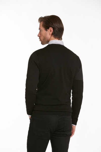 Siyah Regular Fit Desenli Pamuklu Bisiklet Yaka Triko Kazak - 9