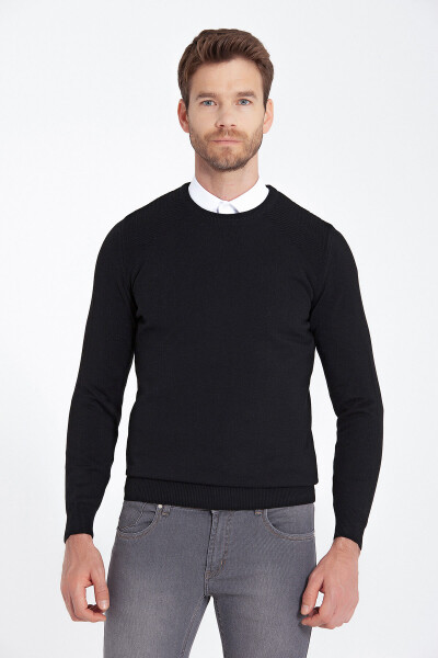 Siyah Bisiklet Yaka Triko Kazak - 2