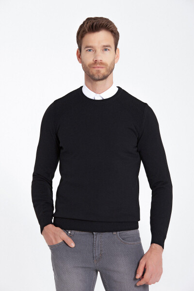 Siyah Bisiklet Yaka Triko Kazak - 1