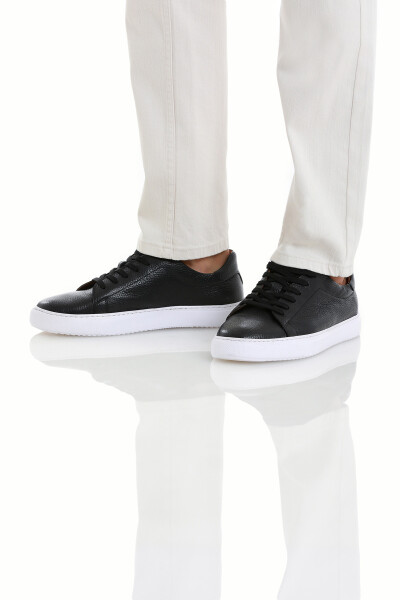 Siyah Casual Bağcıklı Deri Sneakers - 2