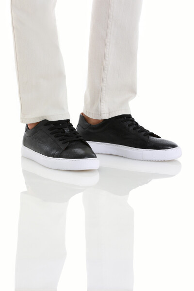 Siyah Casual Bağcıklı Deri Sneakers - 3