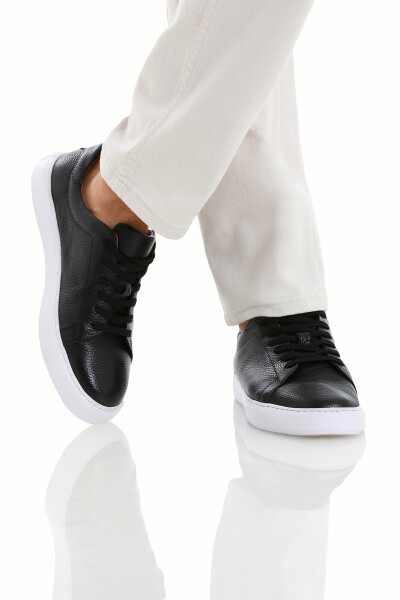 Siyah Casual Bağcıklı Deri Sneakers - 4
