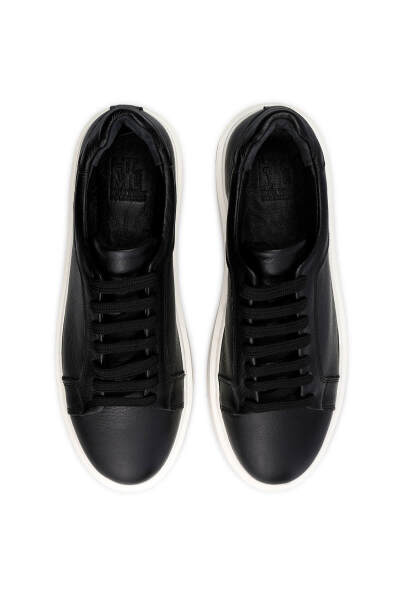 Siyah Casual Bağcıklı Deri Sneakers - 4