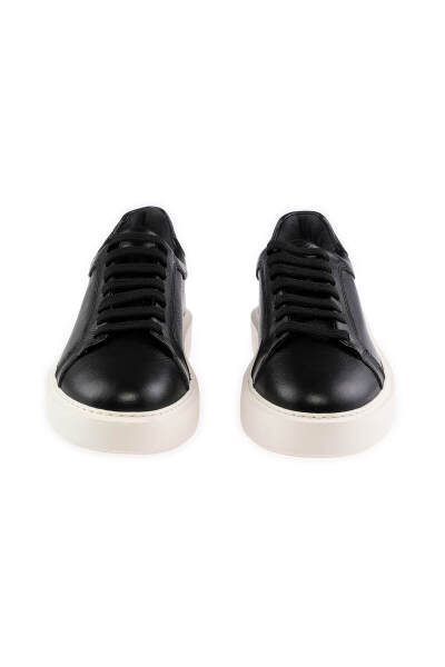 Siyah Casual Bağcıklı Deri Sneakers 