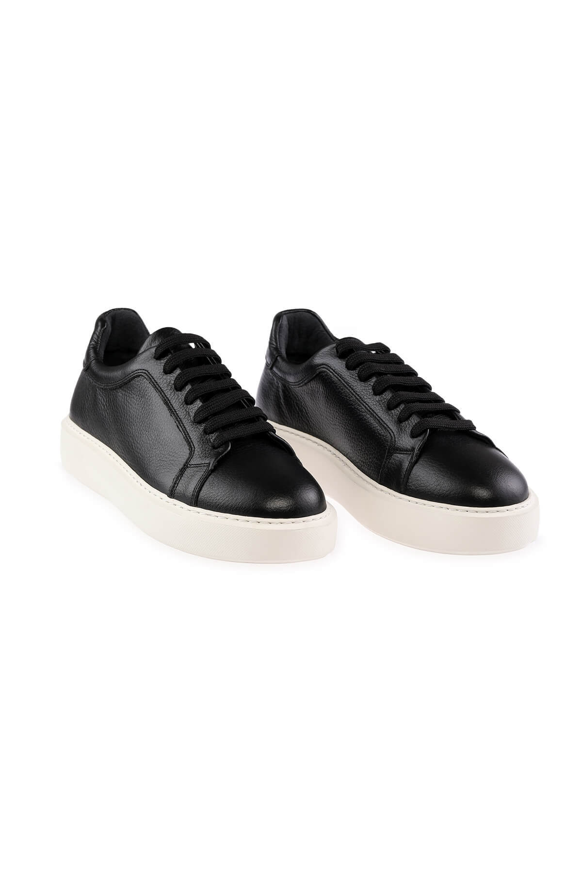 Siyah Casual Bağcıklı Deri Sneakers - 2