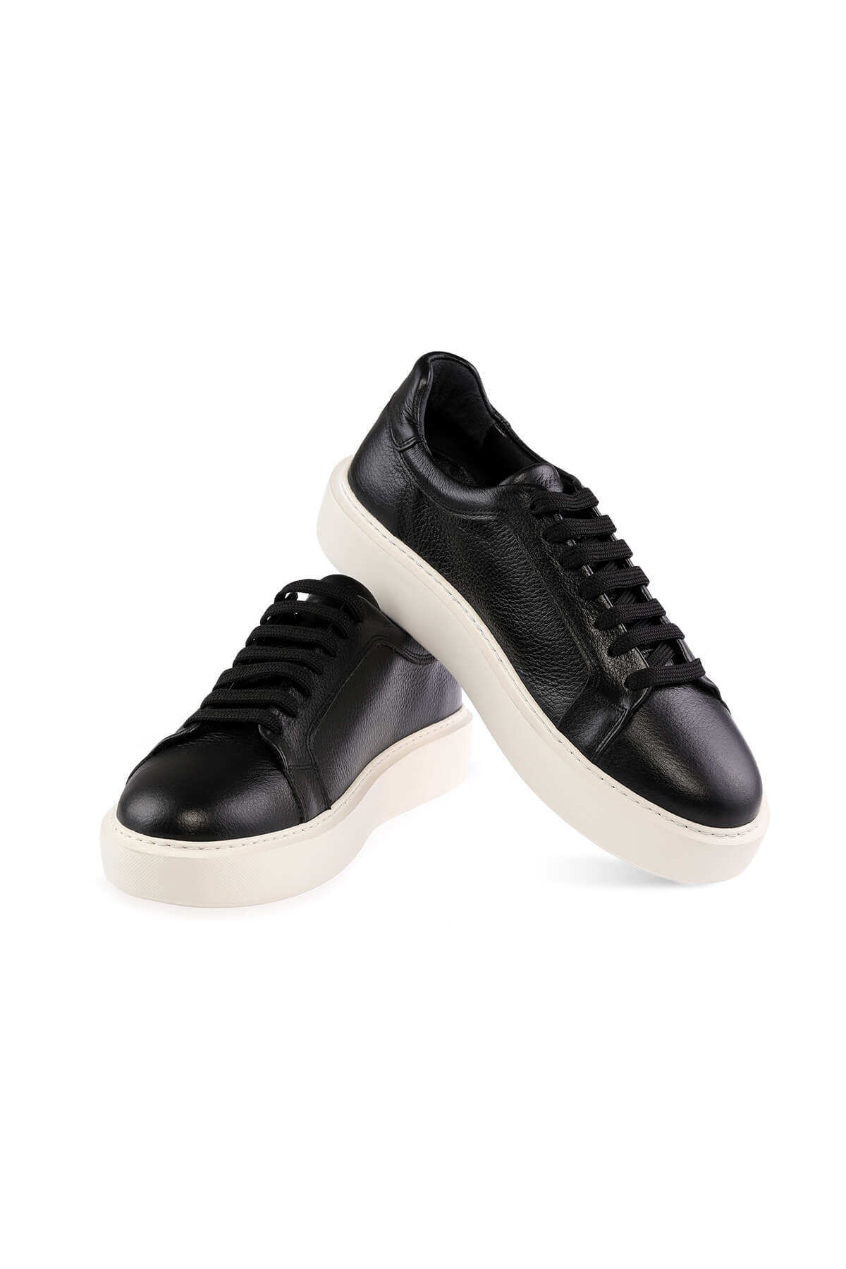 Siyah Casual Bağcıklı Deri Sneakers - 3