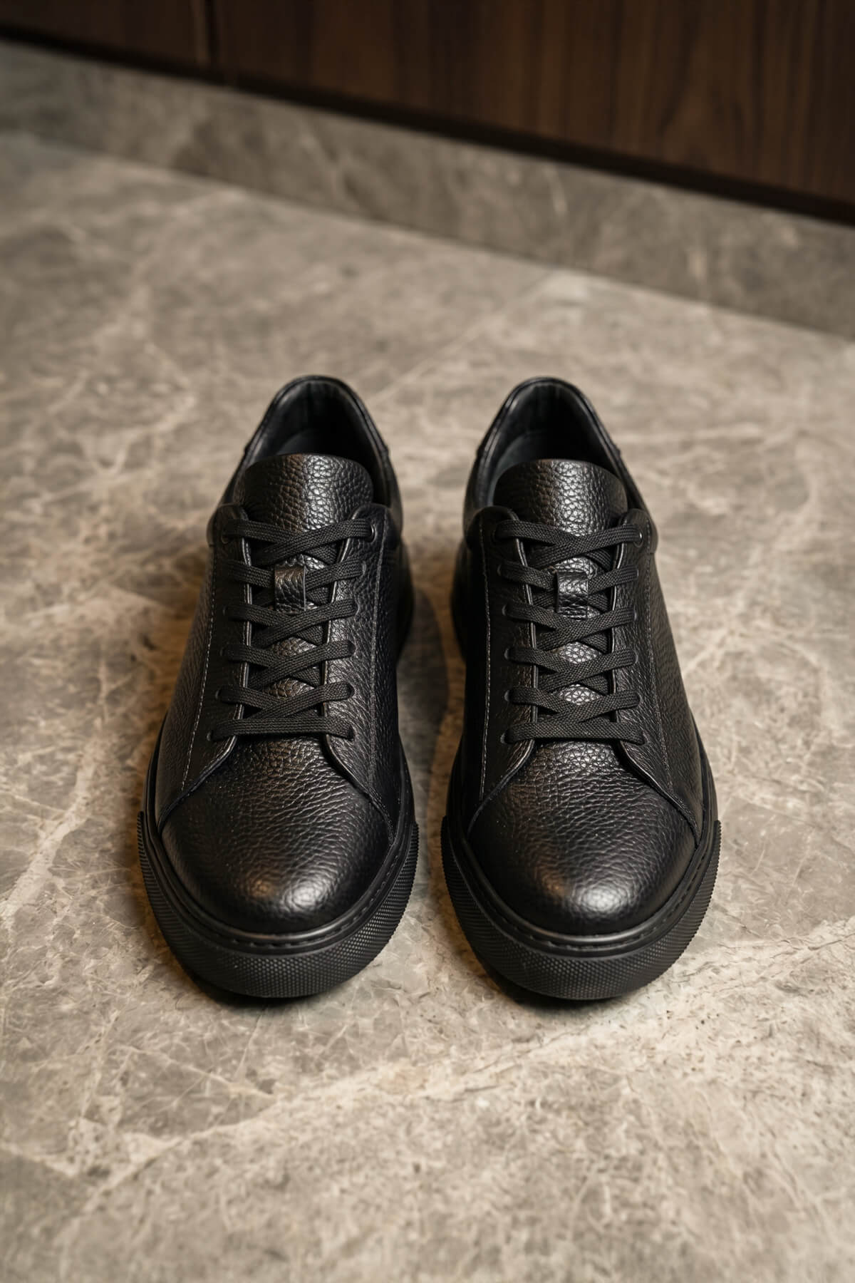 Siyah Casual Bağcıklı 100% Hakiki Deri Sneakers - 1
