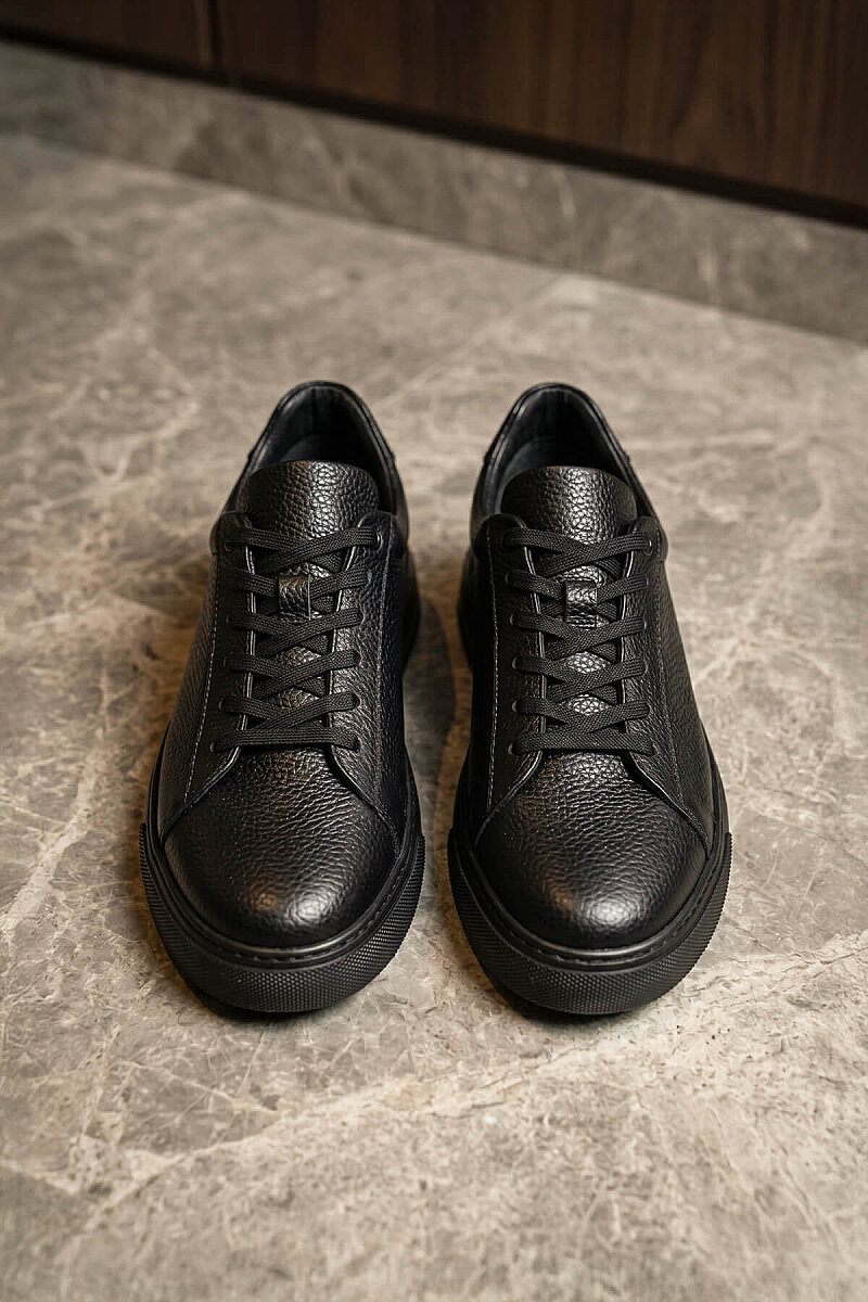 Siyah Casual Bağcıklı 100% Hakiki Deri Sneakers
