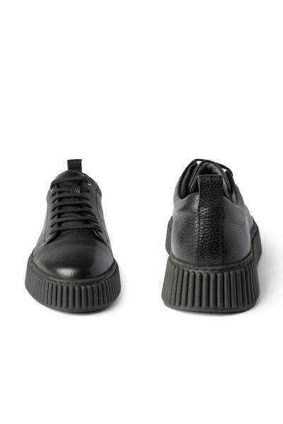 Siyah Casual Bağcıklı Deri Sneakers - 2