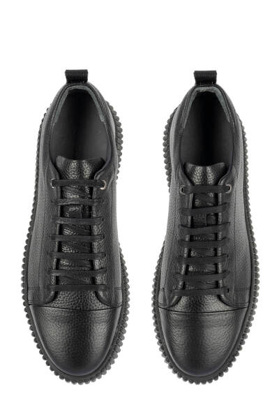 Siyah Casual Bağcıklı Deri Sneakers - 3
