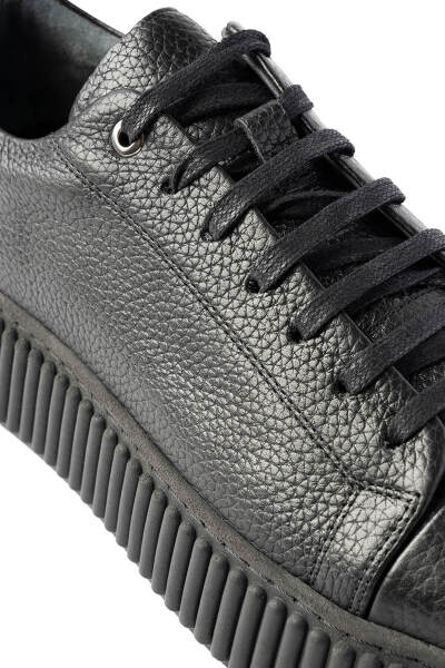 Siyah Casual Bağcıklı Deri Sneakers - 4
