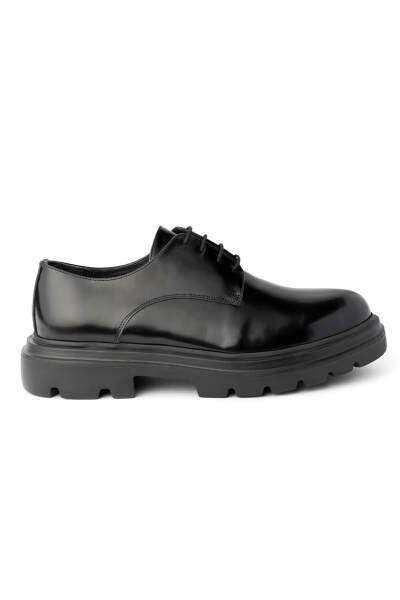 Siyah Casual Bağcıklı Deri Sneakers - 1