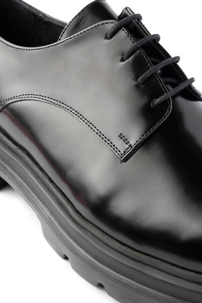 Siyah Casual Bağcıklı Deri Sneakers - 4