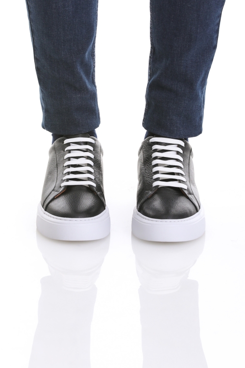 HTML - Siyah Casual Bağcıklı Deri Sneakers