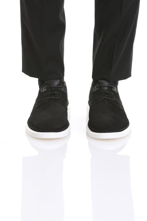 Hatem Saykı - Siyah Casual Bağcıklı Nubuk Deri Ayakkabı