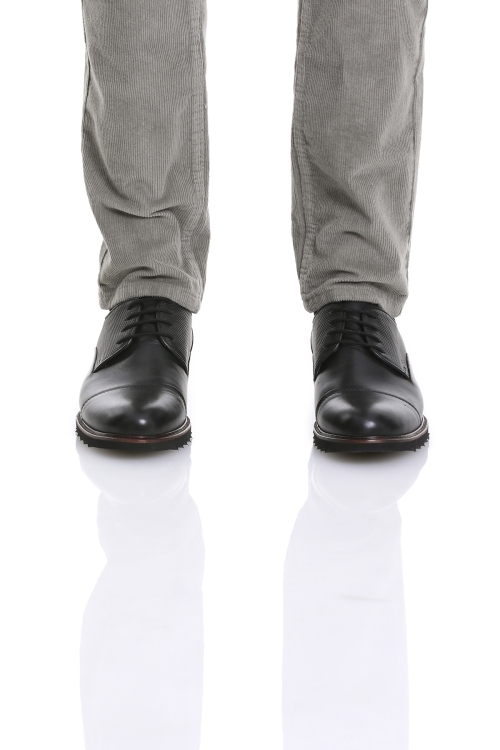Hatem Saykı - Siyah Casual Düz Bağcıklı Deri Ayakkabı