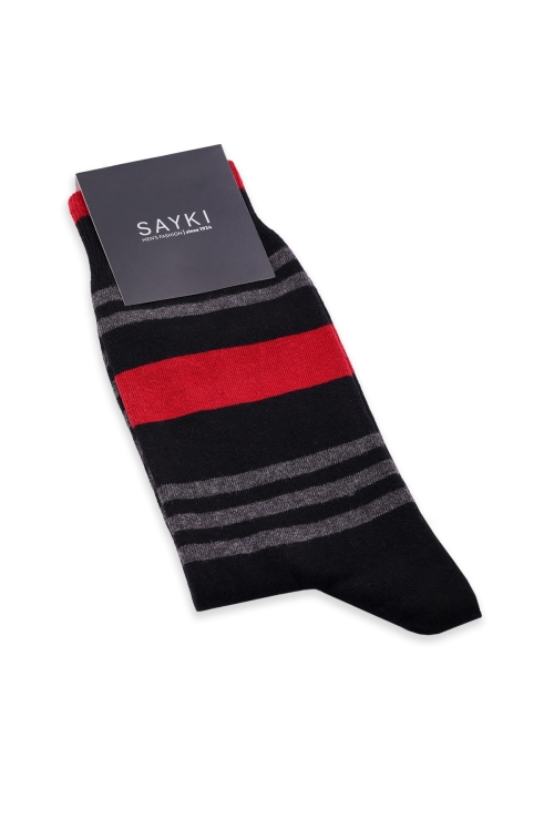 Hatem Saykı - Siyah Çizgili Pamuklu Soket Çorap