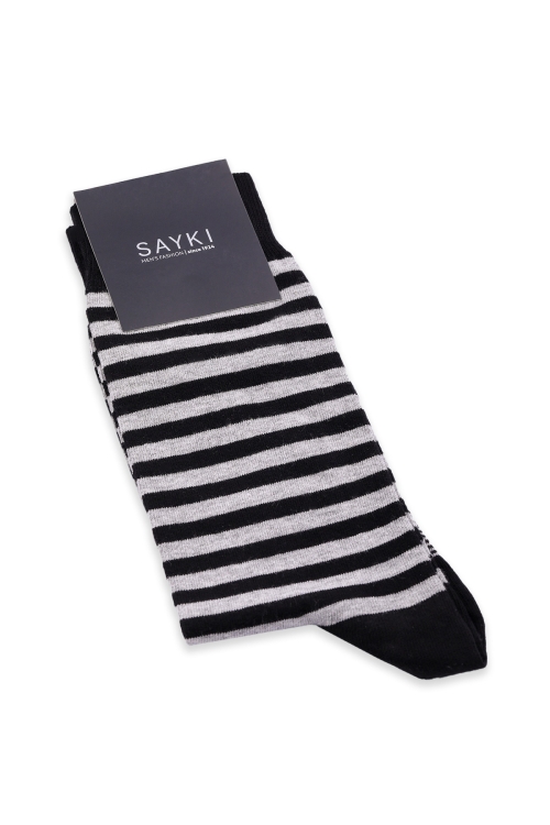 Hatem Saykı - Siyah Çizgili Pamuk Soket Çorap