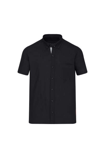 Siyah Comfort Fit 100% Pamuk Düğmeli Yaka Kısa Kollu Casual Gömlek 