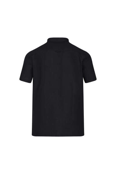 Siyah Comfort Fit 100% Pamuk Düğmeli Yaka Kısa Kollu Casual Gömlek - 8