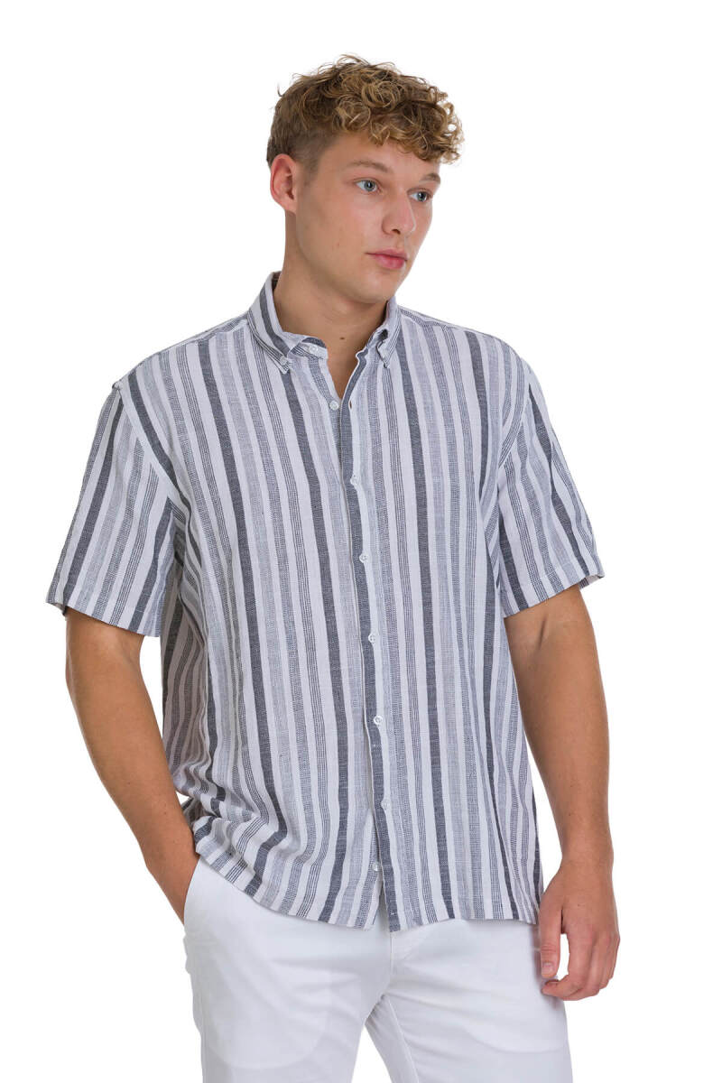 Siyah Comfort Fit 100% Pamuk Düğmeli Yaka Kısa Kollu Pamuk Gömlek - HTML (1)