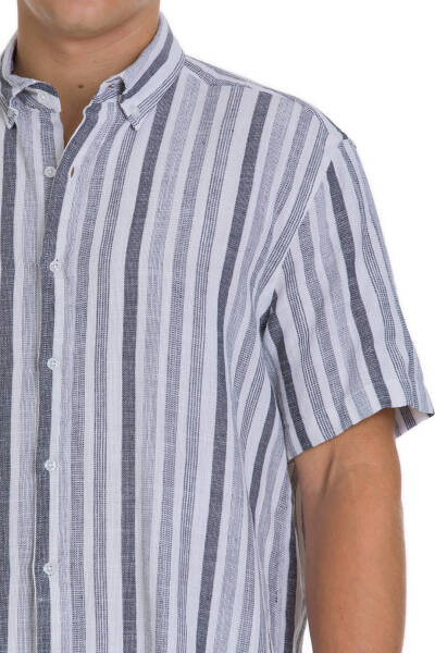 Siyah Comfort Fit 100% Pamuk Düğmeli Yaka Kısa Kollu Pamuk Gömlek - 4