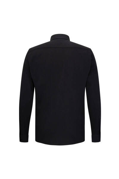 Siyah Comfort Fit 100% Pamuk Düğmeli Yaka Uzun Kollu Casual Gömlek - 2