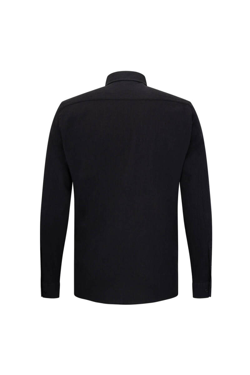 Siyah Comfort Fit 100% Pamuk Düğmeli Yaka Uzun Kollu Casual Gömlek - Saykı (1)