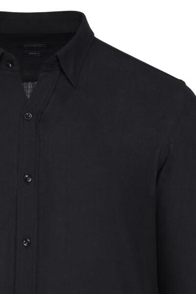 Siyah Comfort Fit 100% Pamuk Düğmeli Yaka Uzun Kollu Casual Gömlek - 7