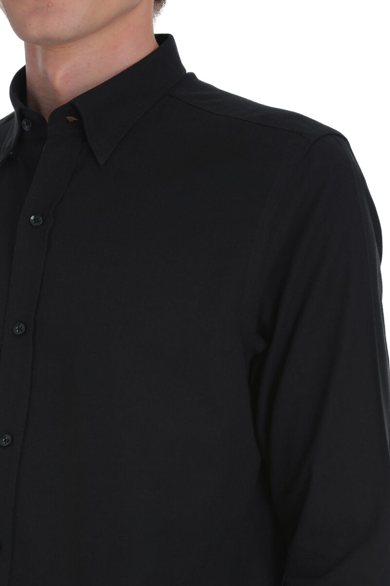 Siyah Comfort Fit 100% Pamuk Düğmeli Yaka Uzun Kollu Casual Gömlek - Hatemoğlu (1)