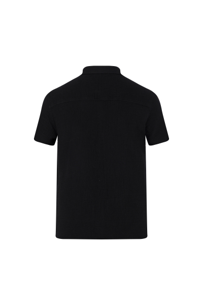 Siyah Comfort Fit 100% Pamuk Gizli Düğmeli Yaka Kısa Kollu Gömlek - 3