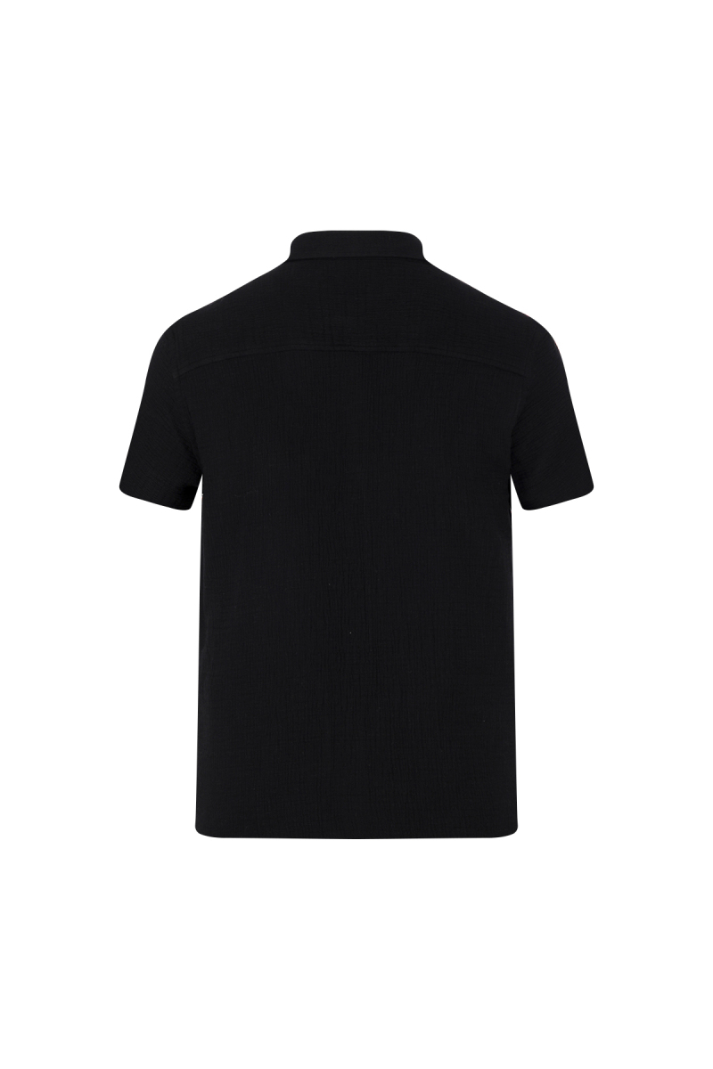 Siyah Comfort Fit 100% Pamuk Gizli Düğmeli Yaka Kısa Kollu Gömlek - Saykı (1)